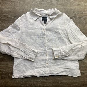 Tahari Linen Button Up Shirt Cream Size Small